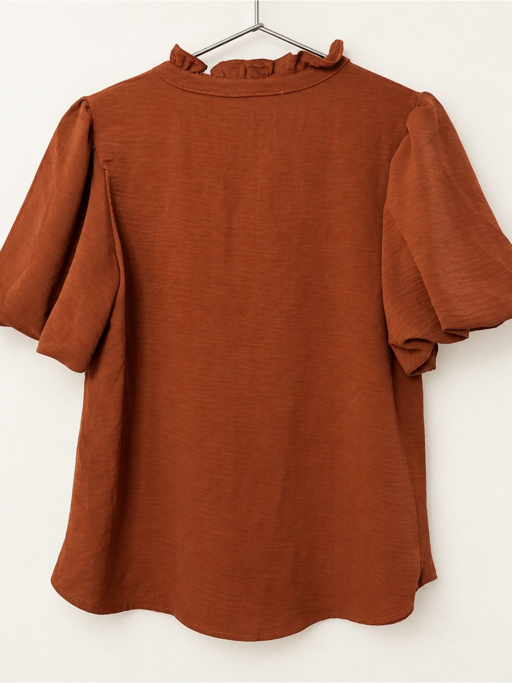 Rust Ruffle V-Neck Blouse - Picture 3 of 6